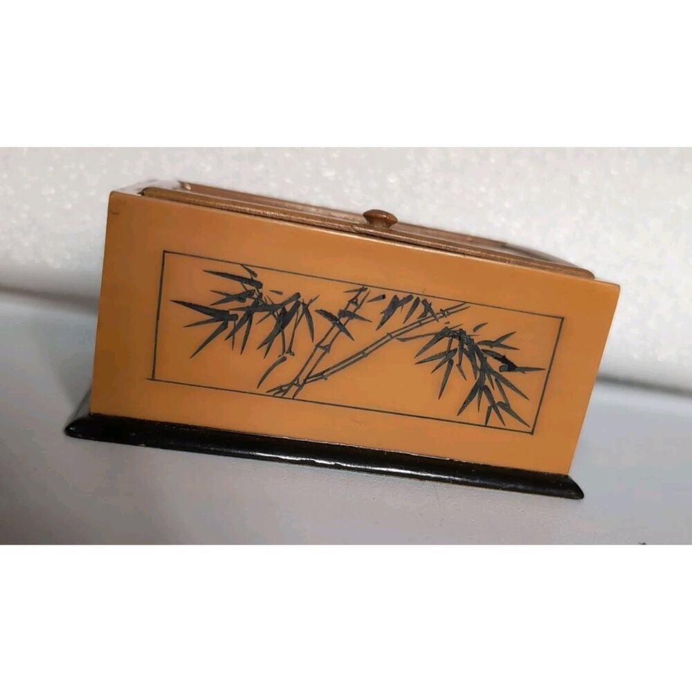 Vtg Chinese Lacquered Wooden Box Tea Caddy Keepsakes - Picture 3 of 7